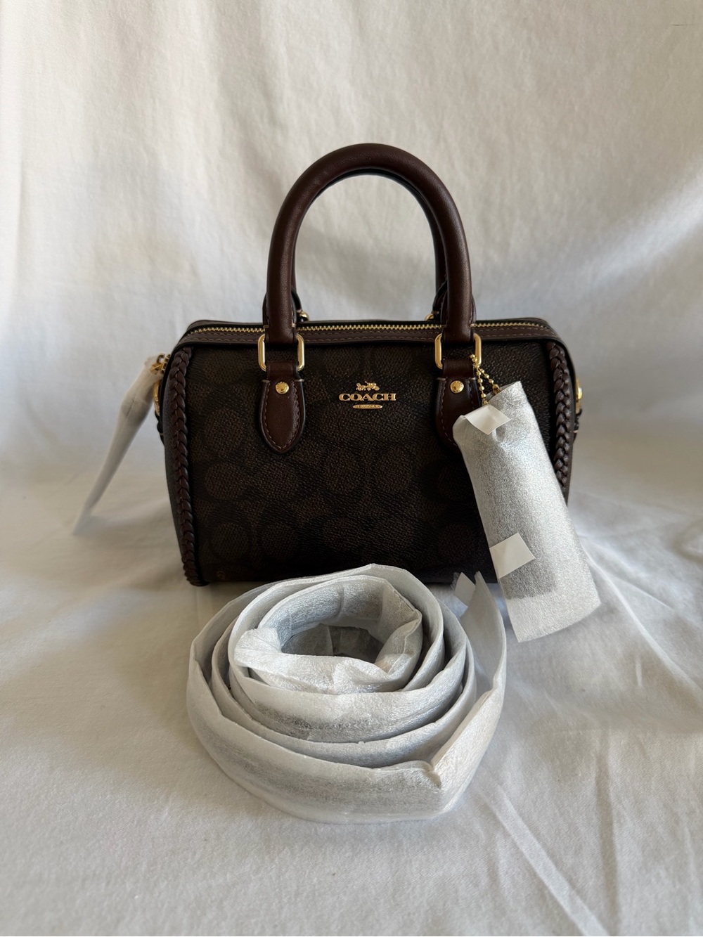 Coach Dark Brown Signature Mini Satchel with Top Handles
